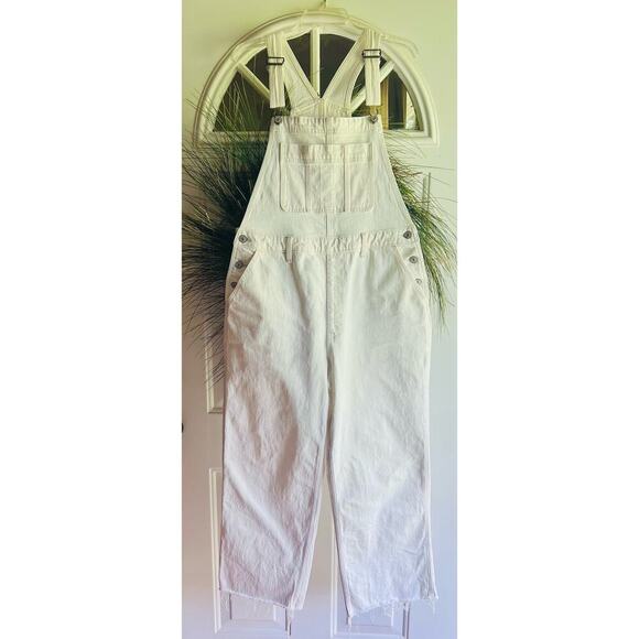 Abercrombie and Fitch Creamy White Wide Leg Denim Jean Overalls/Jumpsuit - Picture 7 of 17